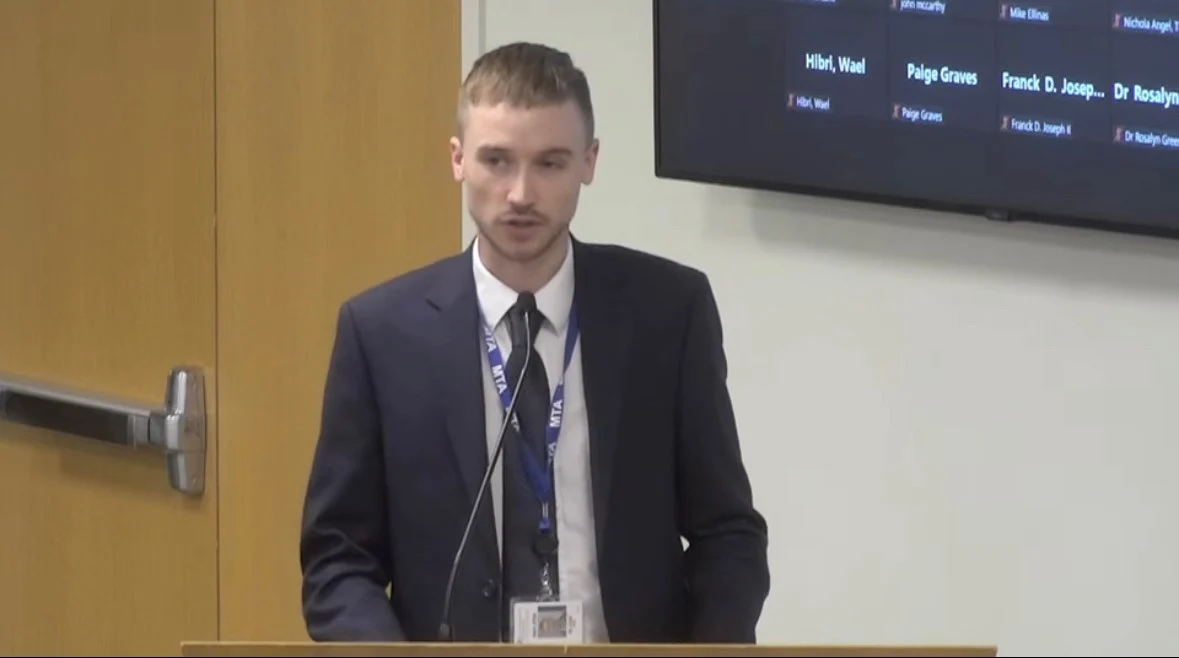 Testifying at MTA public hearing