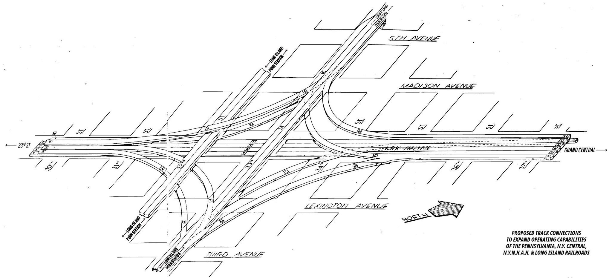 Technical drawing of the proposed track connections under Park Avenue