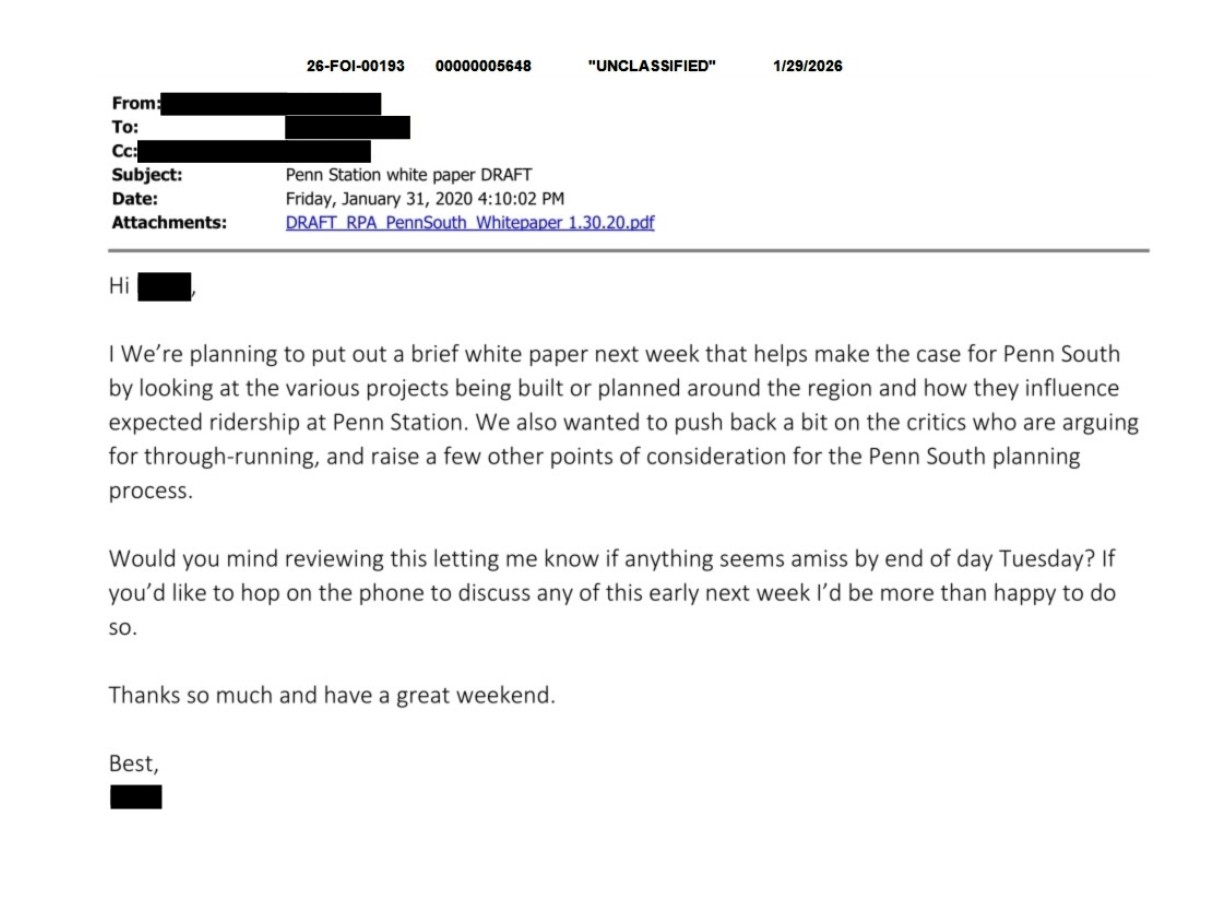 FOIA Email stating intent to make the case for Penn South