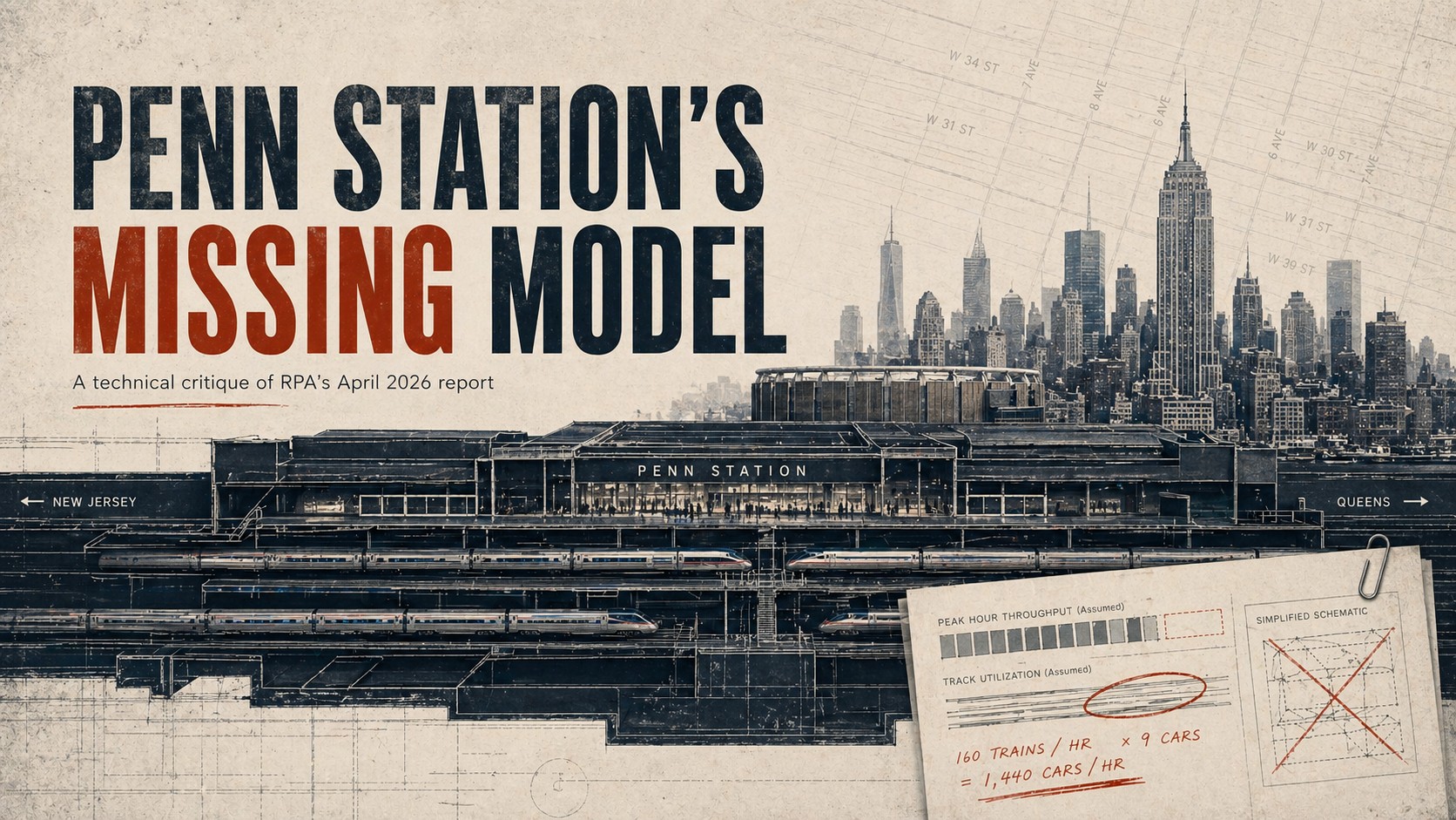 Editorial illustration of Penn Station with the headline Penn Station’s Missing Model.