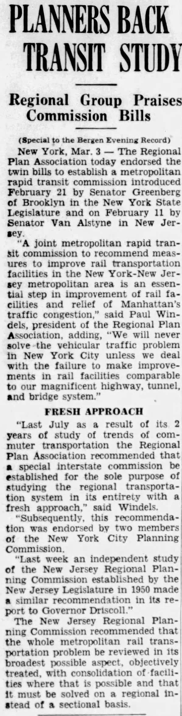 Planners Back Transit Study — Source page 1