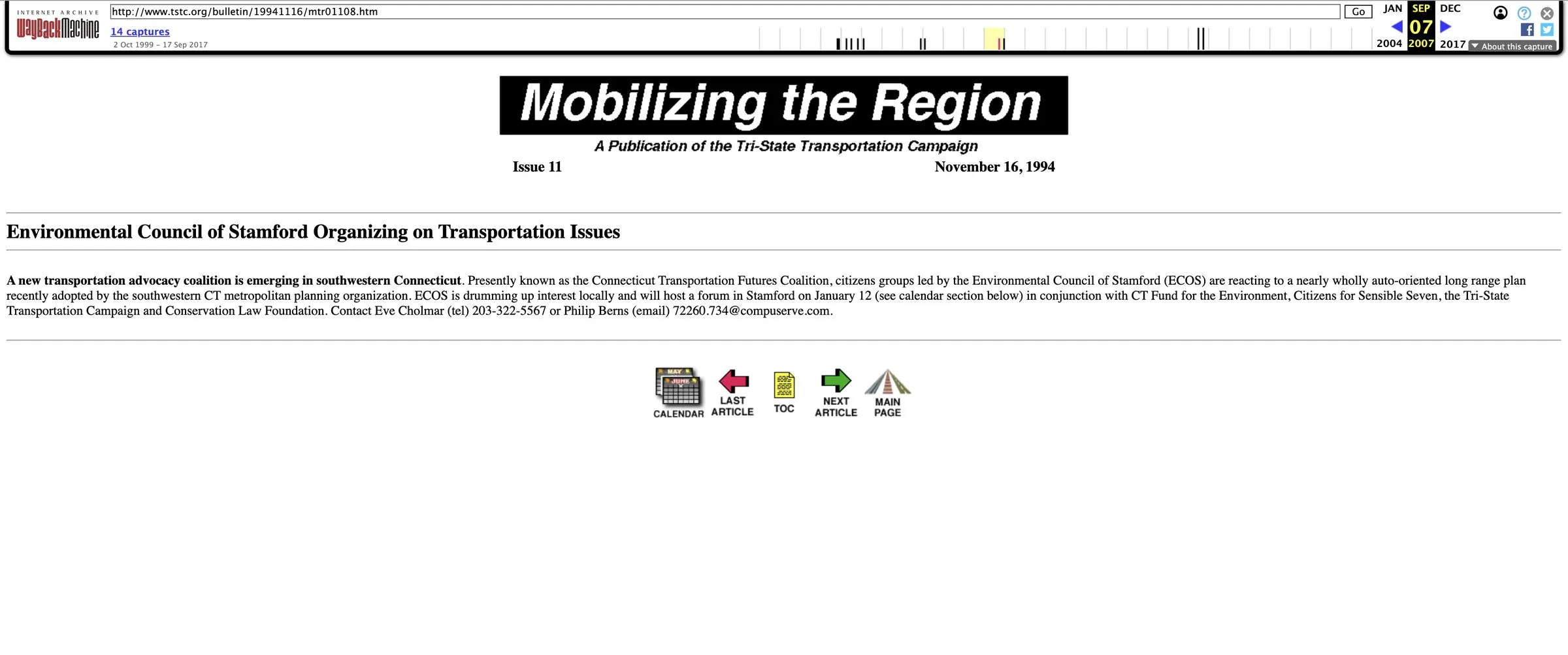 Environmental Council of Stamford Organizing on Transportation Issues — Source page 1
